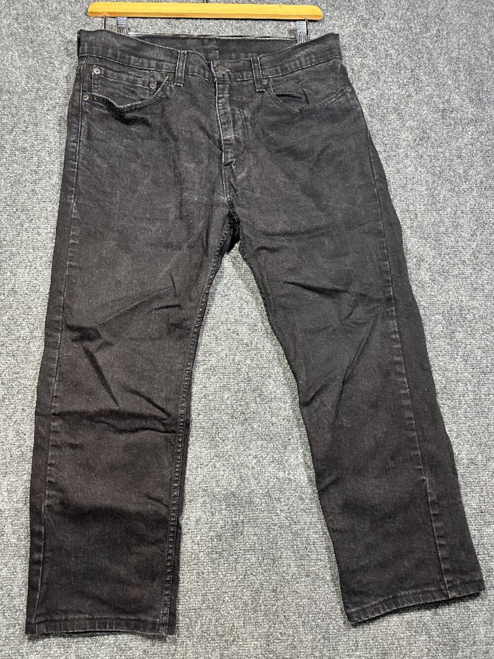 Levis 505 Jeans Mens 34 Black Cotton Stretch Pockets Straight Leg Faded Logo